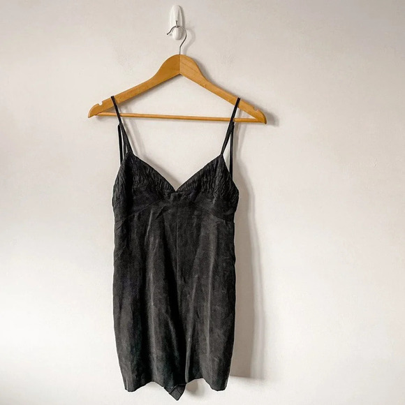 Zara Black Spaghetti Tie Strap Shorts Romper Jumpsuit Washed Blacked Size Medium - Picture 6 of 13